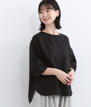 リトアニアリネン クルーネックブラウス(ブラック-ONESIZE)