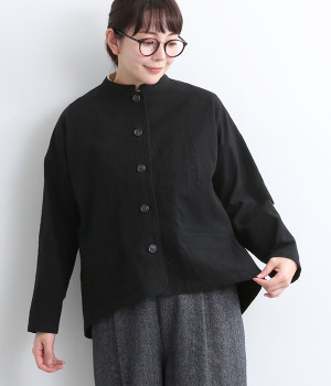 コットンリネンオリーブオイル仕上げジャケット(ブラック-ONESIZE)