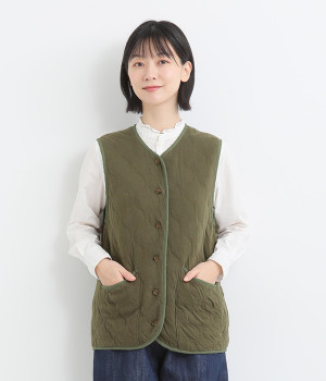 コットンキルトベスト(カーキ-ONESIZE)