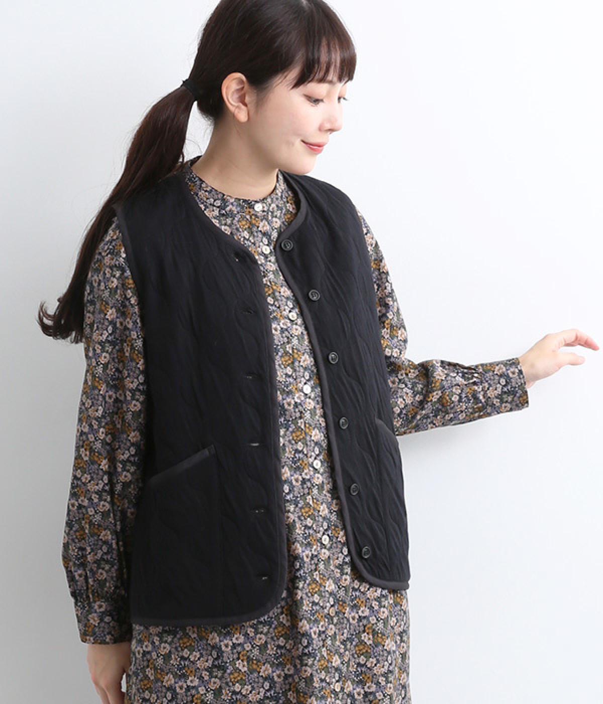 コットンキルトベスト(ブラック-ONESIZE)