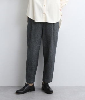 コットンツイード3つ杢テーパードパンツ(グレー-ONESIZE)