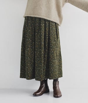 コーデュロイカジツ柄スカート(グリーン-ONESIZE)