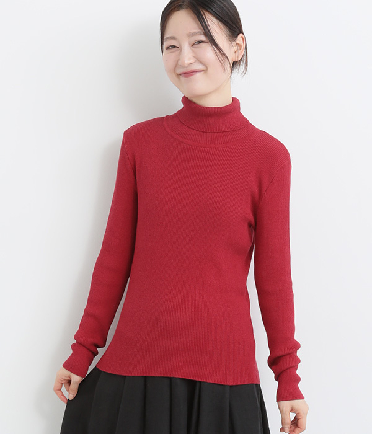 コットンレーヨンシルクタートルネックプルオーバー(レッド-ONESIZE)