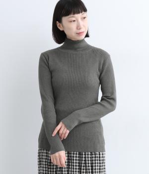 コットンレーヨンシルクタートルネックプルオーバー(チャコールグレー-F)