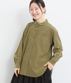 ラウンドカラー荒炊きコーデュロイシャツ(カーキ-ONESIZE)