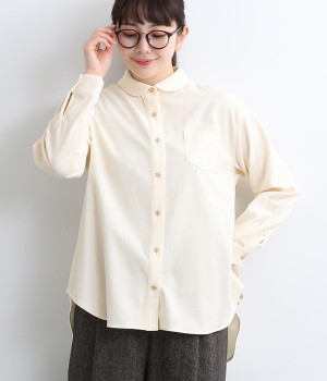 ラウンドカラー荒炊きコーデュロイシャツ(アイボリー-ONESIZE)
