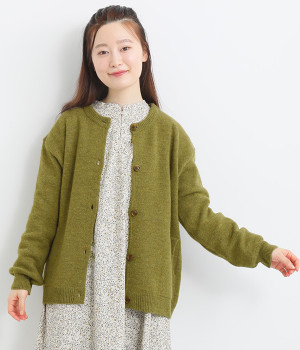 アルパカウールクルーネックカーディガン(カーキ-ONESIZE)