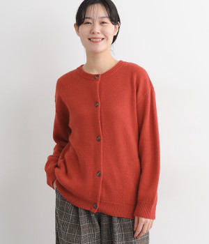 アルパカウールクルーネックカーディガン(レッド-ONESIZE)