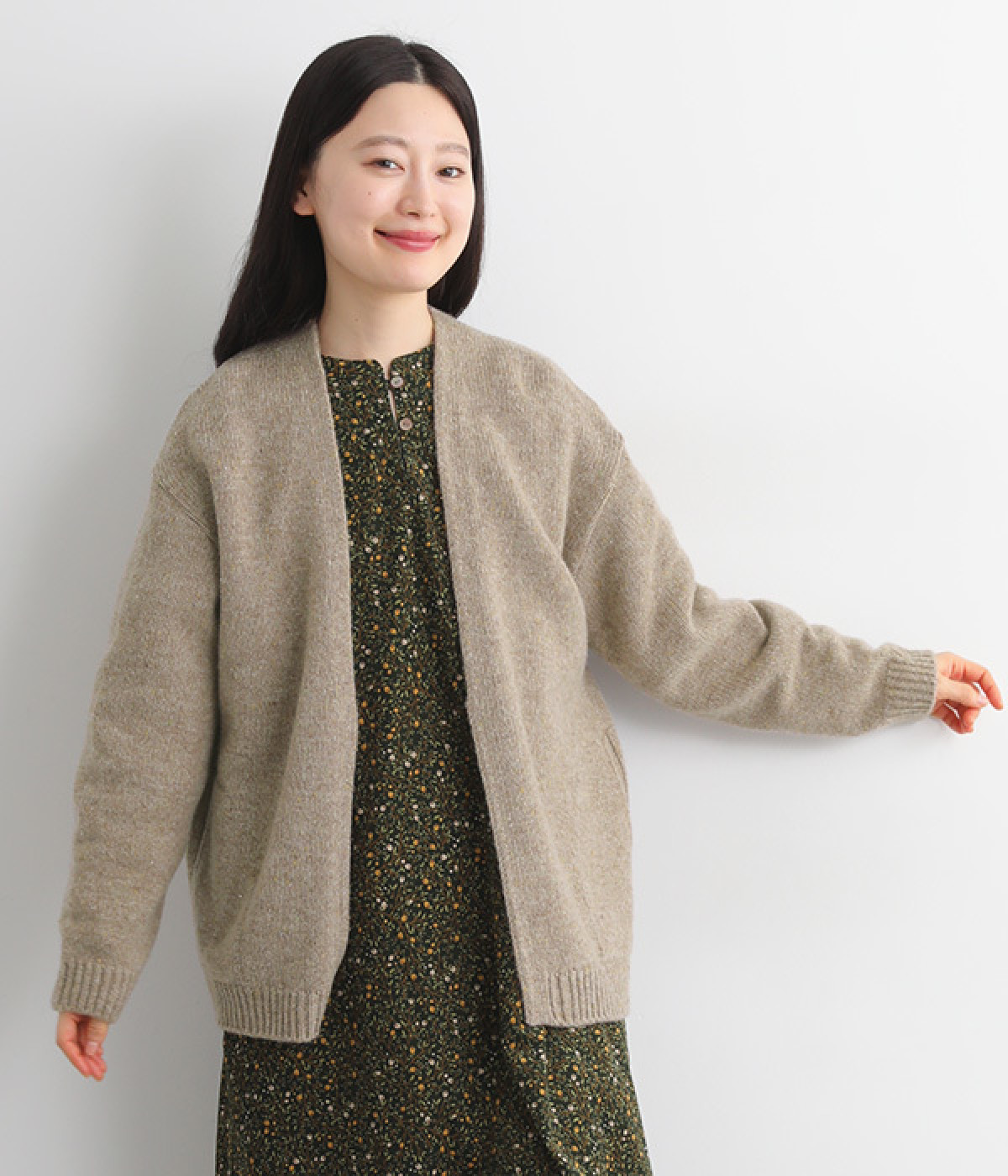 ウールネップカーディガン(ベージュ-ONESIZE)