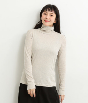 オーガニックコットン　フライスハイネックロングティーシャツ(アイボリー-ONESIZE)