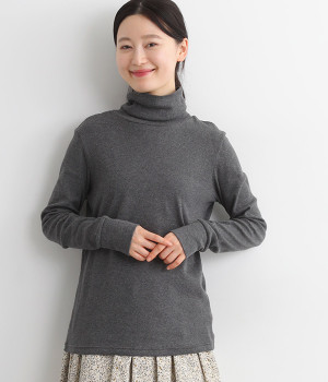オーガニックコットン　フライスハイネックロングティーシャツ(チャコール-ONESIZE)