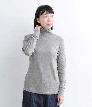 オーガニックコットン　フライスハイネックロングティーシャツ(グレー-F)