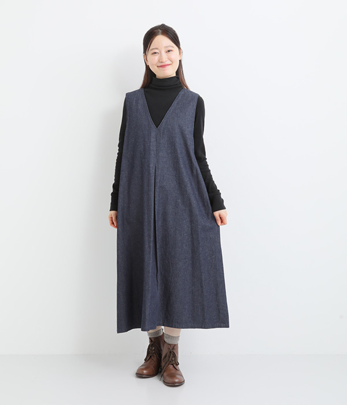 コットンデニムジャンパースカート(ネイビー-ONESIZE)