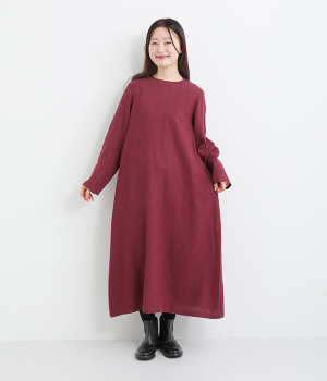 リトアニアリネン後ろあきワンピース(ワイン-ONESIZE)