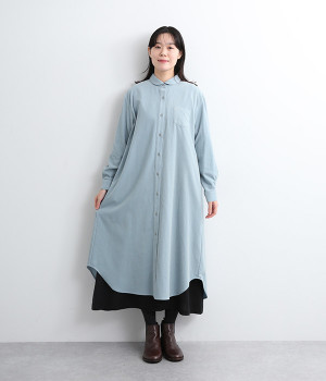 ラウンドカラー荒炊きコーデュロイワンピース(サックス-ONESIZE)