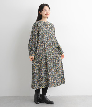 コーデュロイ小花柄ワンピース(チャコール-ONESIZE)