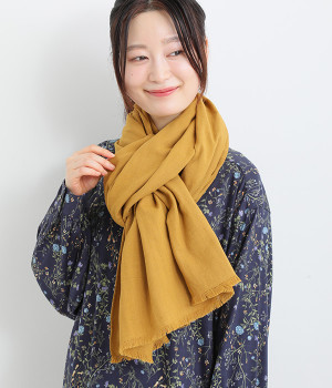 コットンガーゼオリーブオイル仕上げストール(マスタード-ONESIZE)