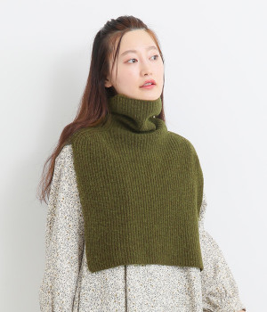 コットンウール　ネックウォーマー(カーキ-ONESIZE)