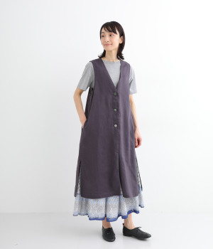 リネンロングベスト(パープル-ONESIZE)