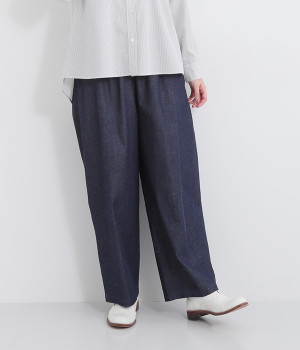 コットンデニムイージーパンツ(ネイビー-ONESIZE)