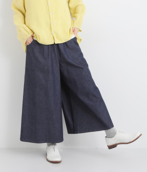 コットンデニムワイドパンツ(ネイビー-ONESIZE)