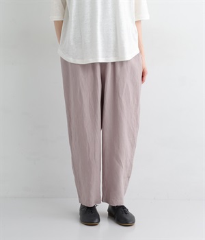 リネンテーパードクロップドパンツ(ピンク-ONESIZE)