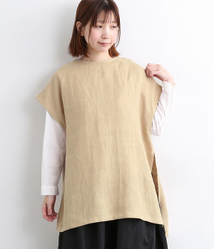 リネンツイルサイドスリットベスト(ベージュ-ONESIZE)