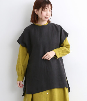 リネンツイルサイドスリットベスト(クロ-ONESIZE)