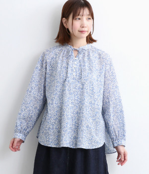 コットンプリントギャザーブラウス(オフホワイト-ONESIZE)