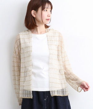 リネンクロス透かし柄カーディガン(ベージュ-ONESIZE)