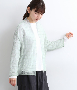 リネンクロス透かし柄カーディガン(ライトグリーン-ONESIZE)