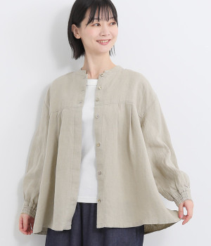 リトアニアリネンタックブラウス(グレー-ONESIZE)