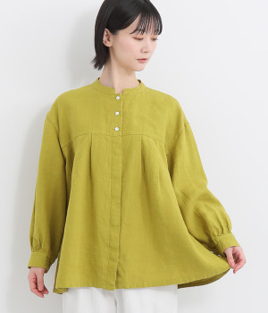 リトアニアリネンタックブラウス(ライトグリーン-ONESIZE)