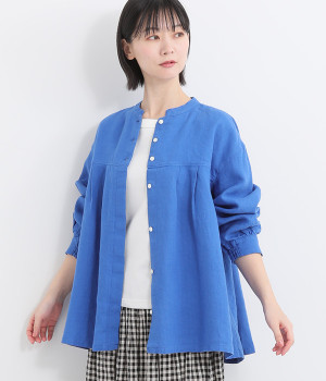 リトアニアリネンタックブラウス(ブルー-ONESIZE)