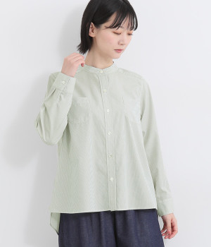 スピーマコットンストライプスタンドカラーシャツ(ベージュ-ONESIZE)