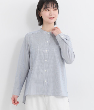 スピーマコットンストライプスタンドカラーシャツ(ネイビー-ONESIZE)