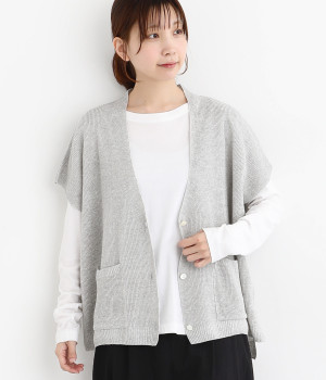 テレデランリネン畦前あきベスト(ライトグレー-ONESIZE)