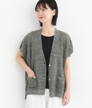 テレデランリネン畦前あきベスト(ネイビー-ONESIZE)