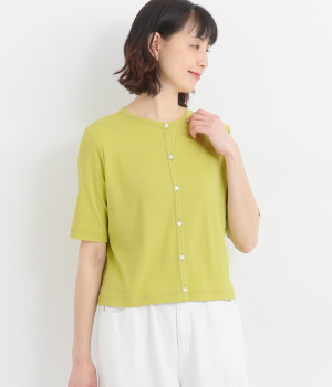 ガス強撚ガーゼフライス5分袖カーディガン(イエロー-ONESIZE)