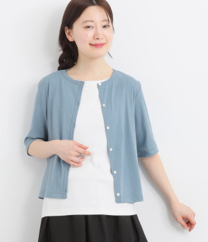 ガス強撚ガーゼフライス5分袖カーディガン(サックス-ONESIZE)