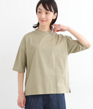 コンパクトクールモックネック5分袖プルオーバー(カーキ-ONESIZE)