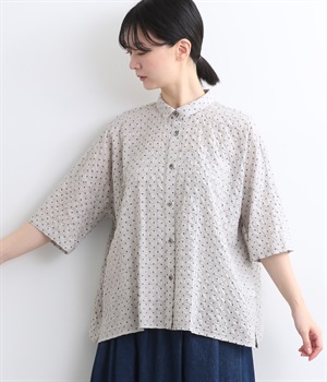 リップルドットちび襟ブラウス(グレー-ONESIZE)