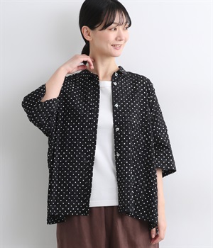 リップルドットちび襟ブラウス(ブラック-ONESIZE)