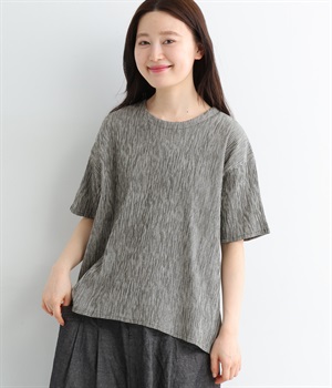 コットン高島ちぢみクールネックブラウス(カーキ-ONESIZE)