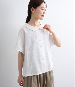 コットンリネンパナマステンカラーブラウス(オフホワイト-ONESIZE)