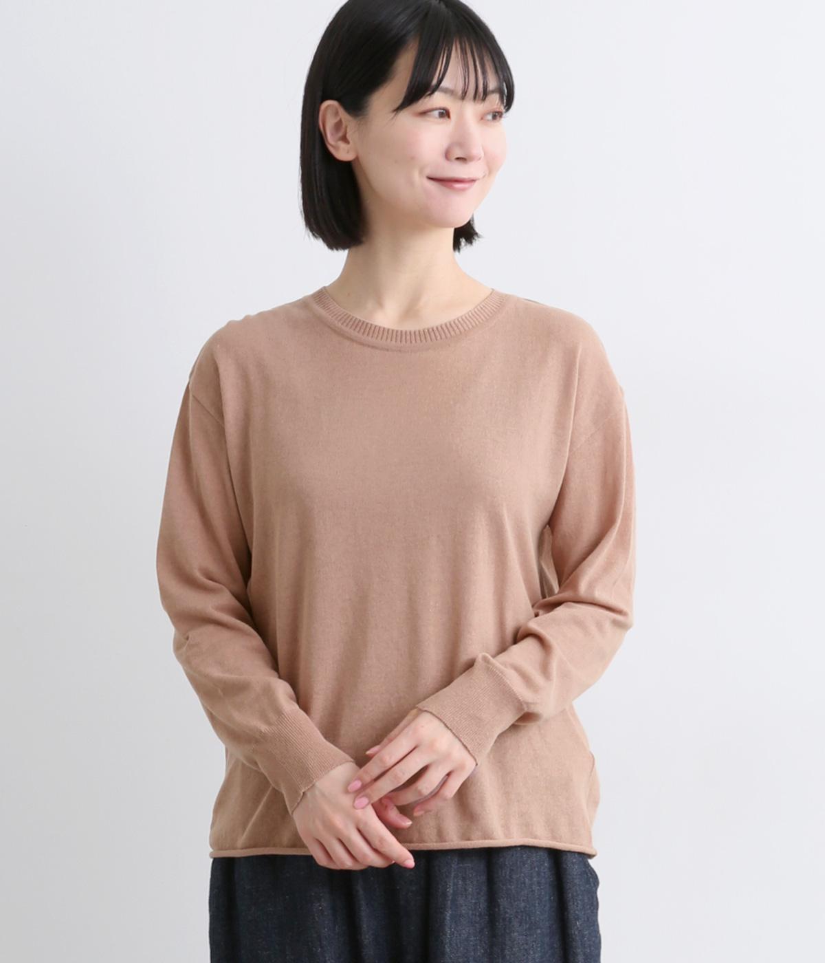薄手コットンクルーネックプルオーバー(オールドローズ-F)