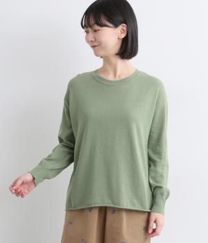 薄手コットンクルーネックプルオーバー(グリーン-F)
