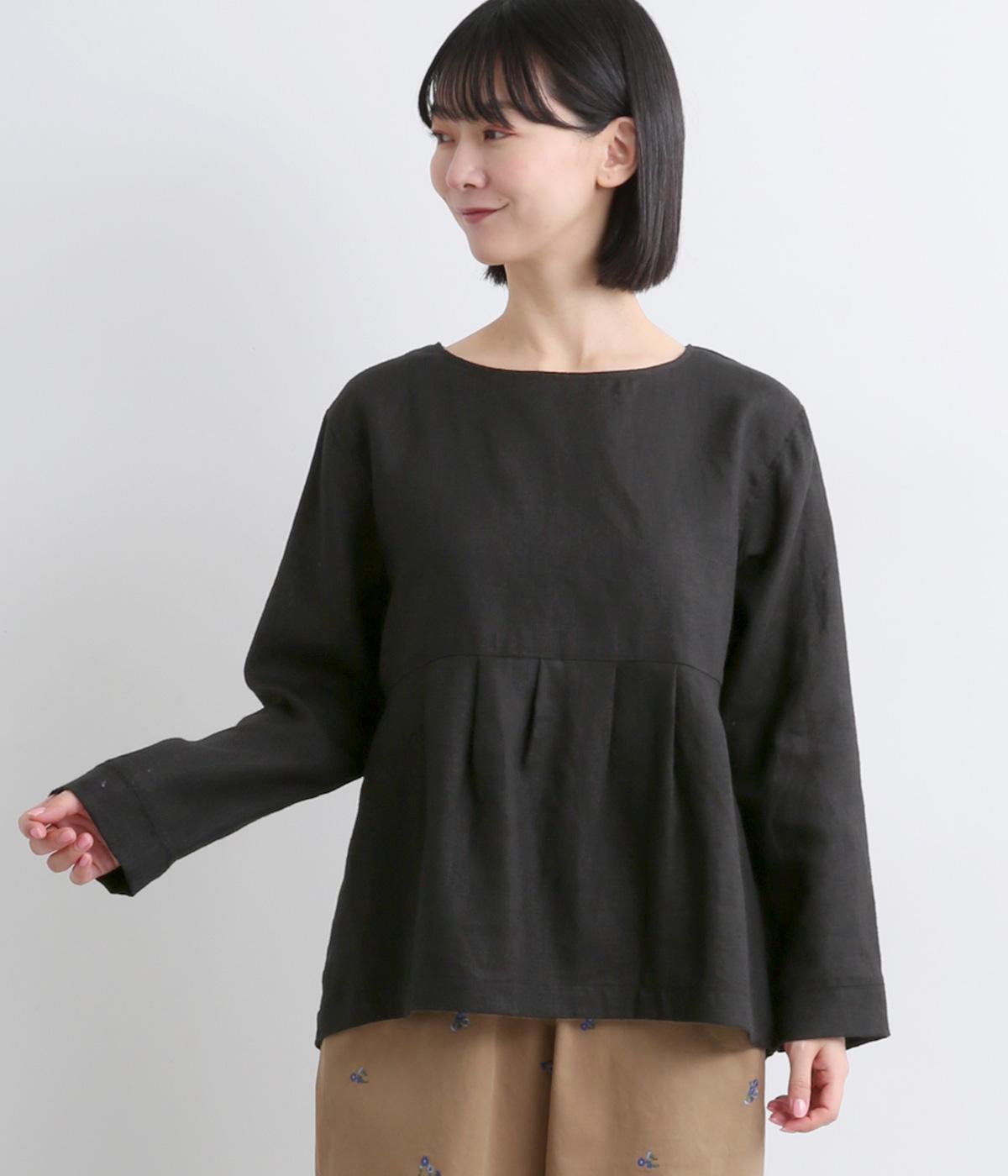 リトアニアリネンタック切替ブラウス(クロ-F)