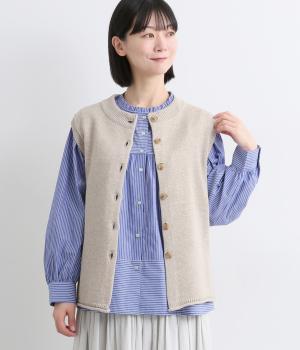 ブルーノートクルーネック前あきベスト(ベージュ-F)