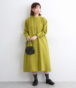 リトアニアリネン前あきタックワンピース(ライトグリーン-ONESIZE)